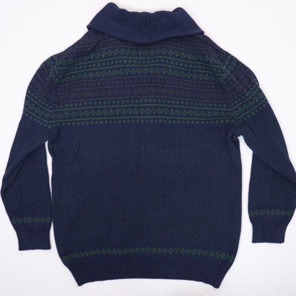 Nautica Shawl Collar Pullover Sweater 100% Cotton Blue Fair Isle Nordic Winter - Picture 2 of 10
